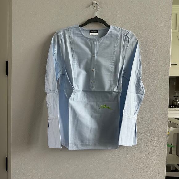 Longchamp Tops - longchamp blue Embroidered Blouse Size 34 NEW